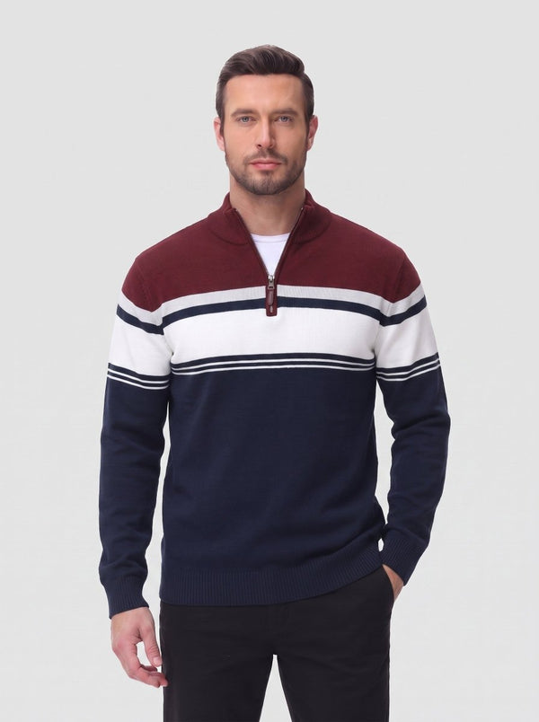 TACVASEN Navy Wine Red Men's Sweaters 1/4 Zip Cotton Sweater