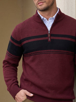 TACVASEN Wine Red Men's Sweaters 1/4 Zip Cotton Sweater