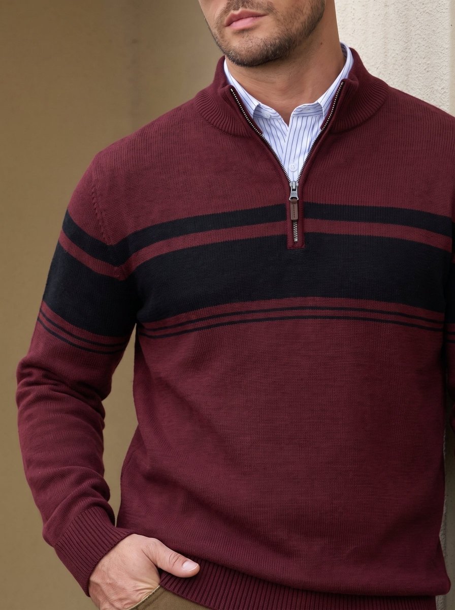 TACVASEN Wine Red Men's Sweaters 1/4 Zip Cotton Sweater