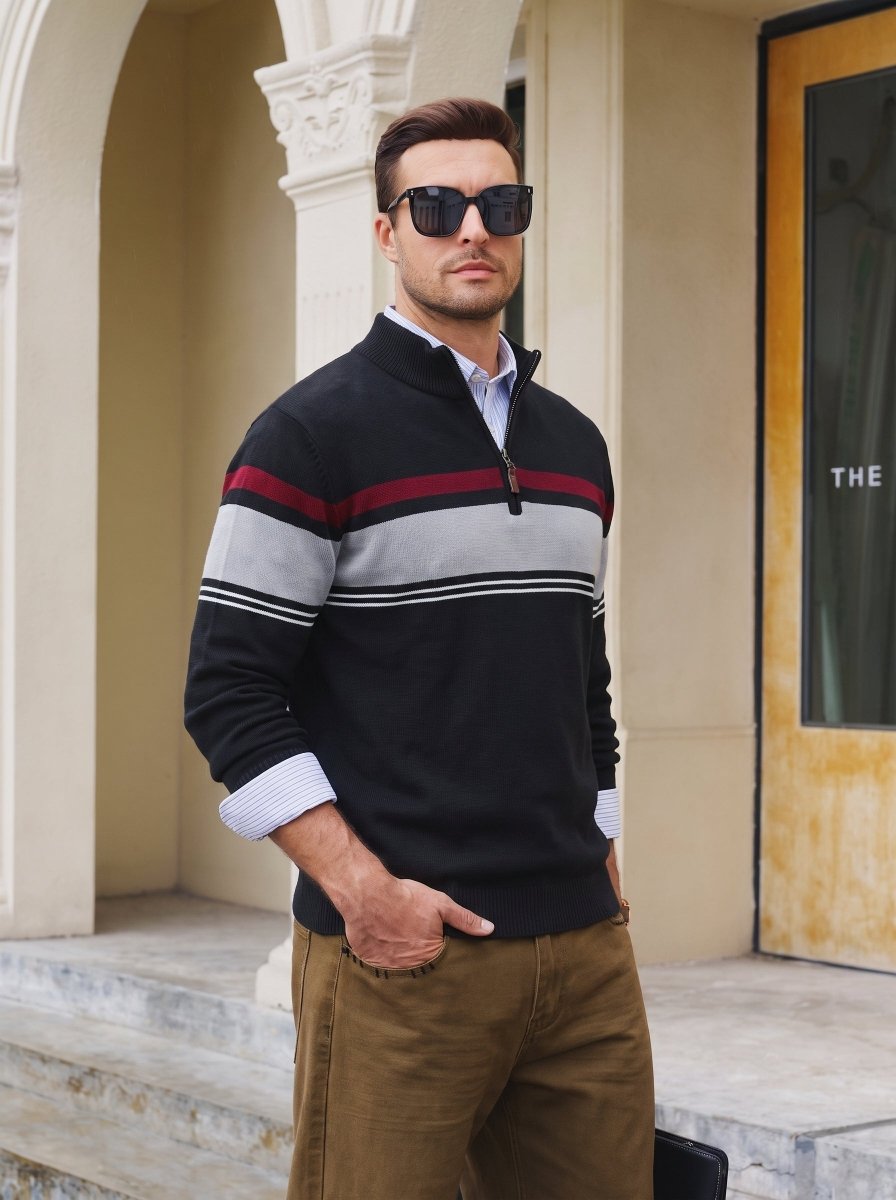 TACVASEN Black Men's Sweaters 1/4 Zip Cotton Sweater