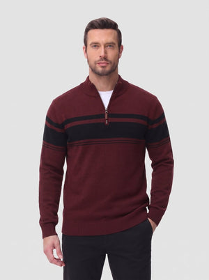 TACVASEN Wine Red Men's Sweaters 1/4 Zip Cotton Sweater