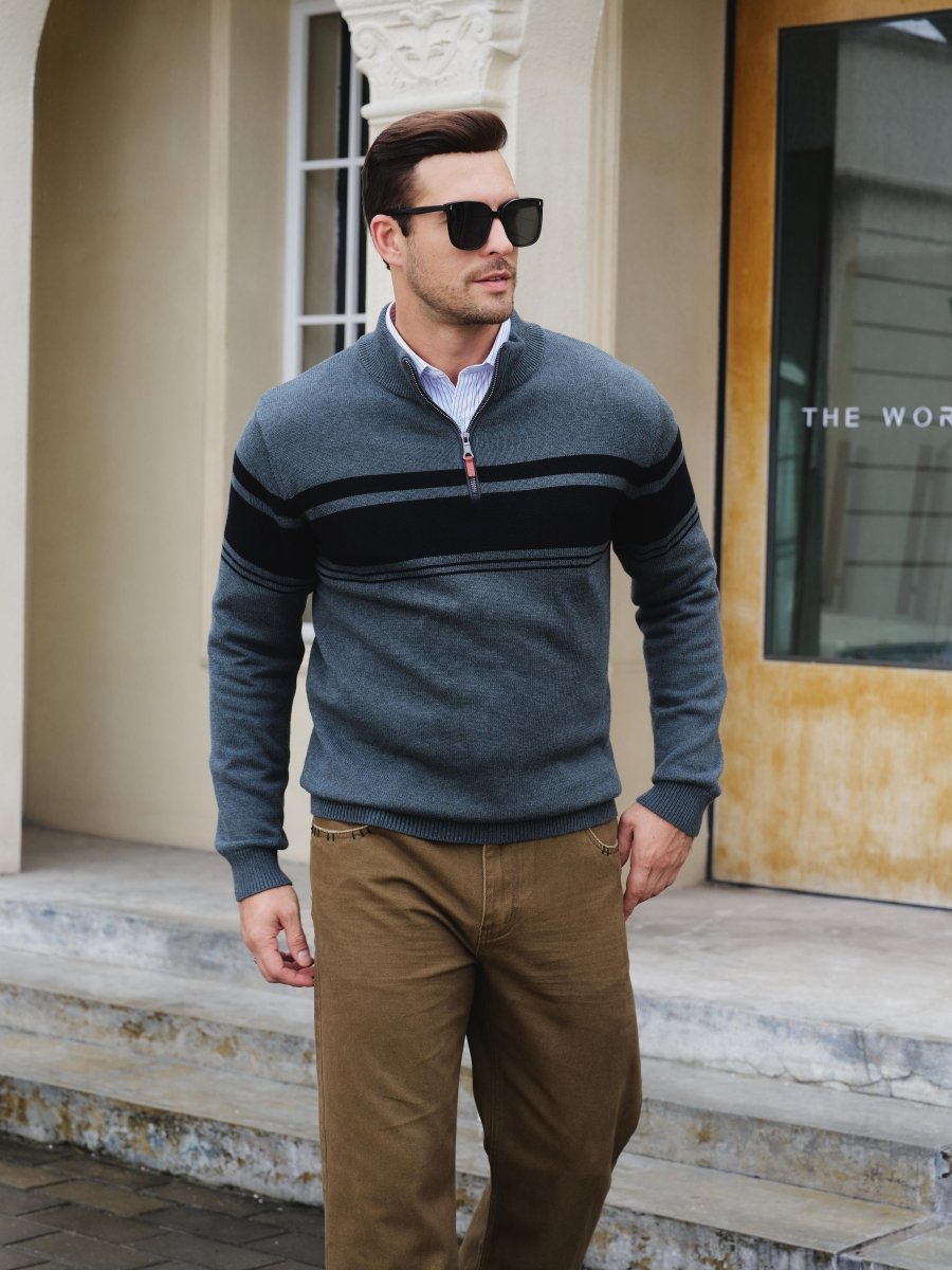 TACVASEN Dark Grey Men's Sweaters 1/4 Zip Cotton Sweater