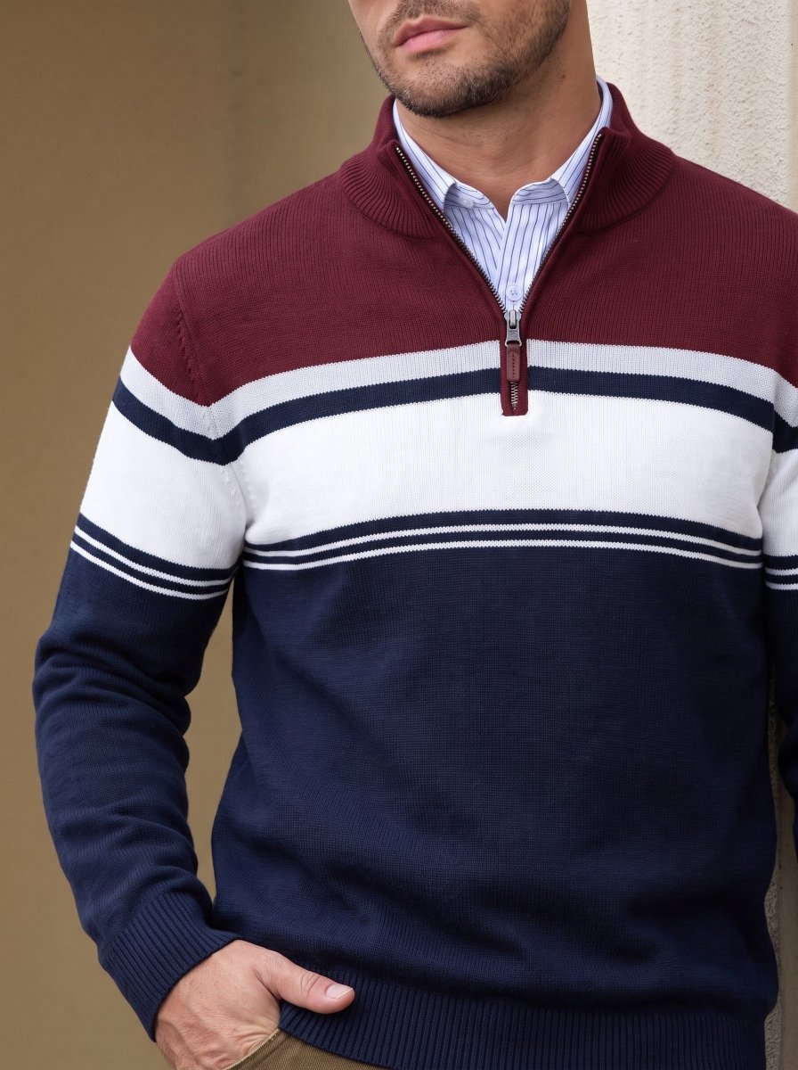 TACVASEN Navy Wine Red Men's Sweaters 1/4 Zip Cotton Sweater