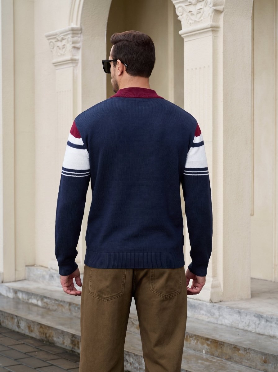TACVASEN Navy Wine Red Men's Sweaters 1/4 Zip Cotton Sweater