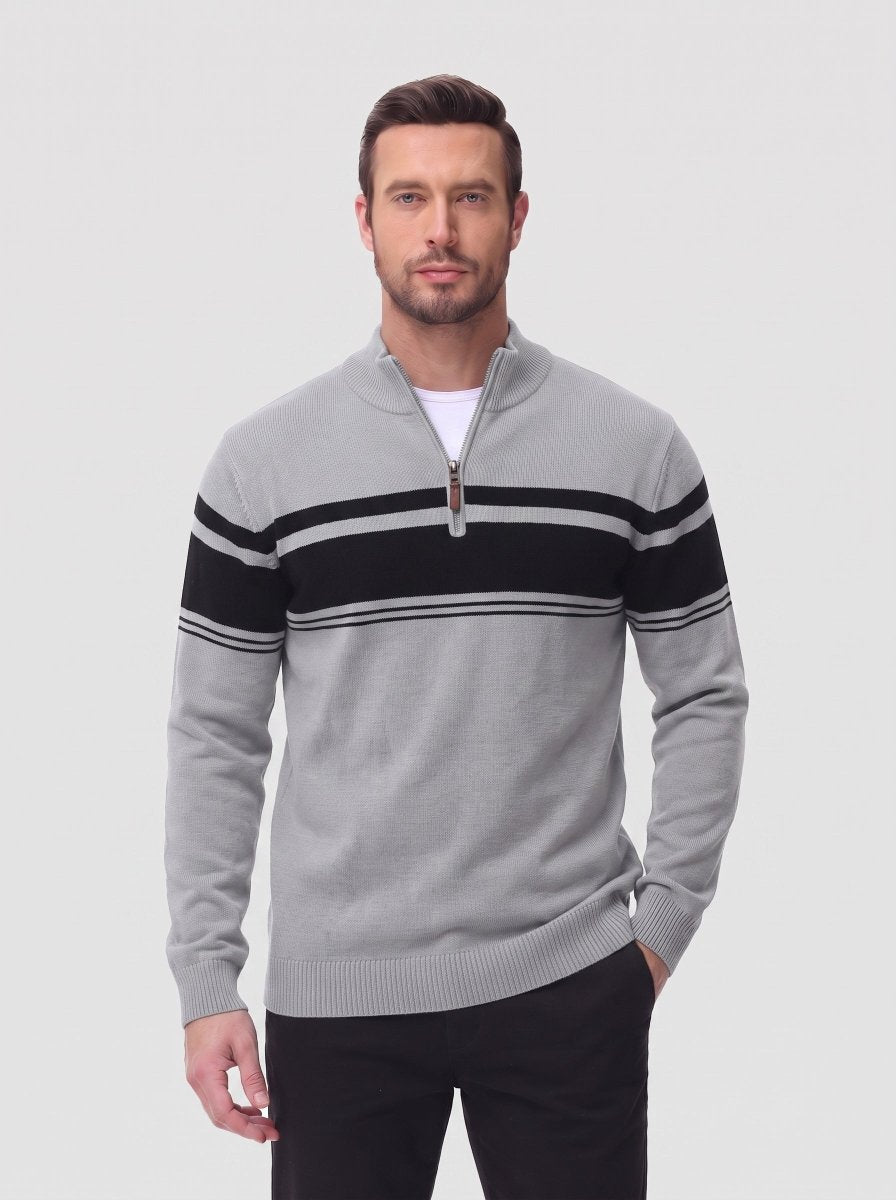 TACVASEN Light Grey Men's Sweaters 1/4 Zip Cotton Sweater