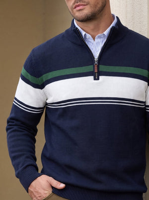 TACVASEN Navy Light Grey Men's Sweaters 1/4 Zip Cotton Sweater