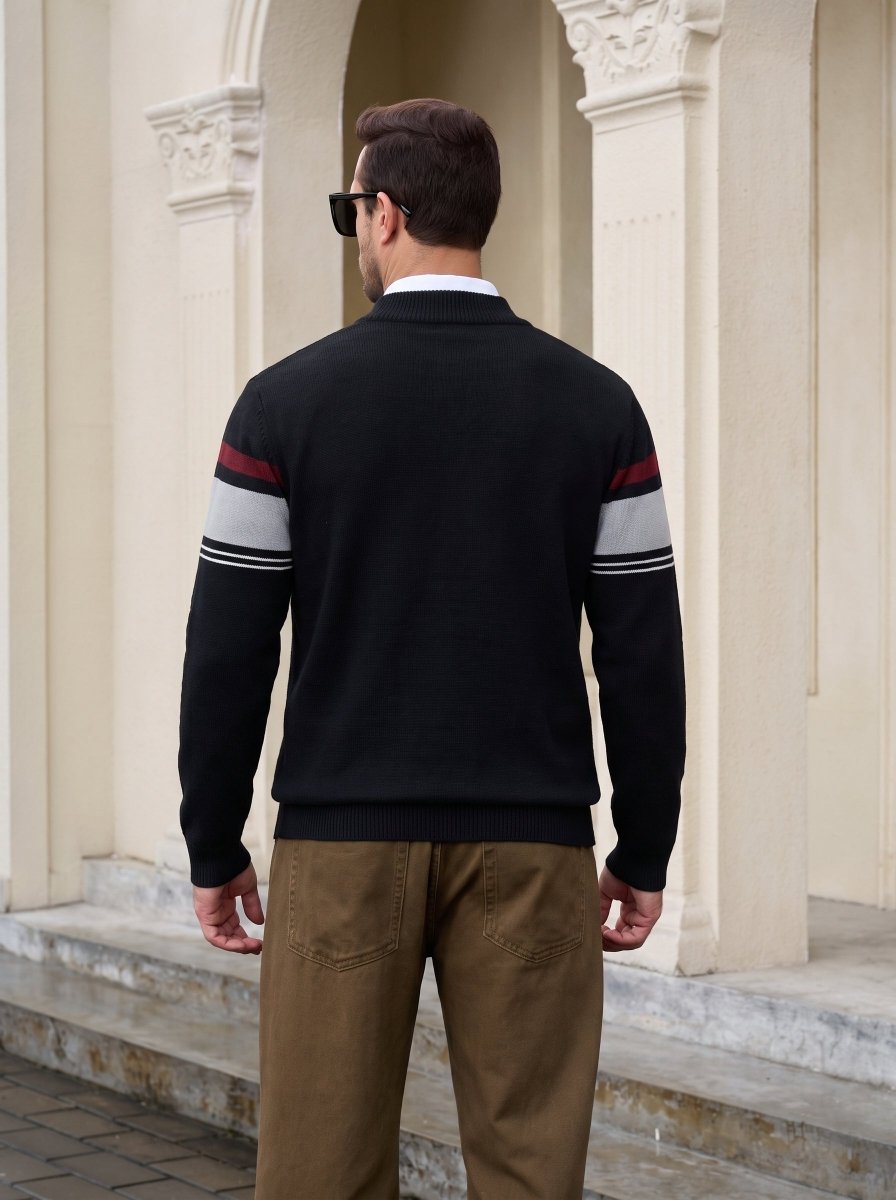 TACVASEN Black Men's Sweaters 1/4 Zip Cotton Sweater