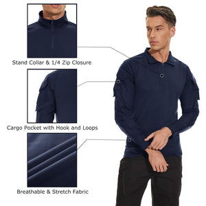 TACVASEN Navy Men's Tactical Military Long Sleeves Shirt