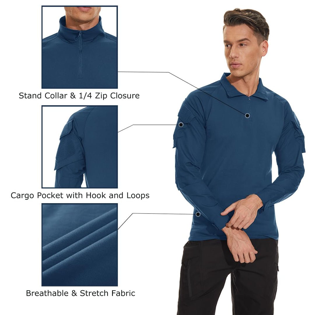 TACVASEN Navy Men's Tactical Military Long Sleeves Shirt