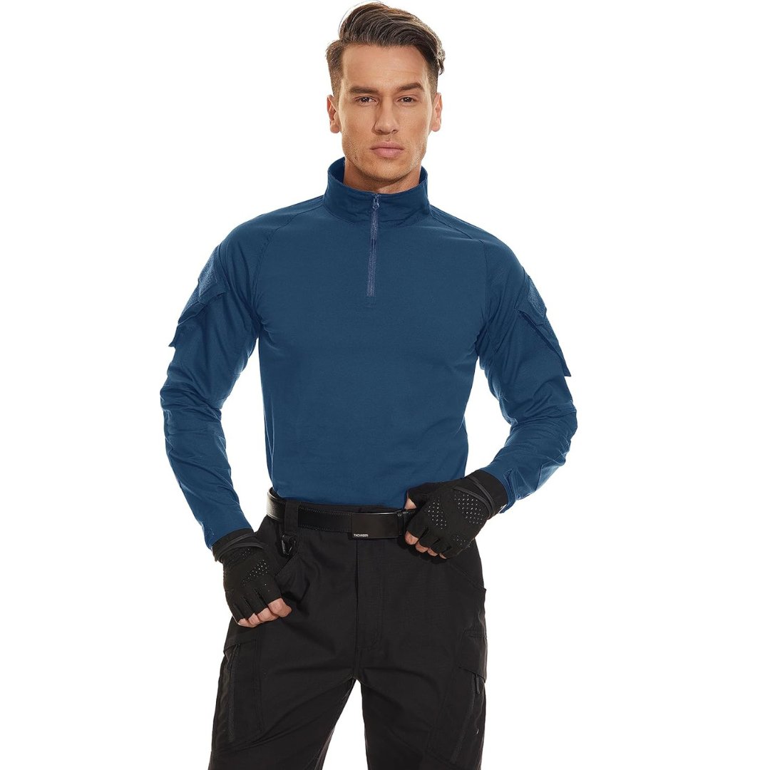 TACVASEN Denim Blue Men's Tactical Military Long Sleeves Shirt