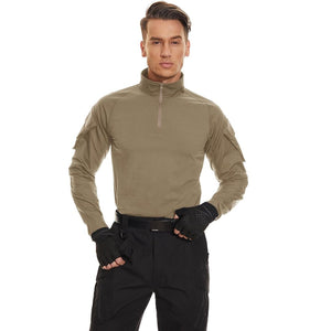 TACVASEN Dark Khaki Men's Tactical Military Long Sleeves Shirt