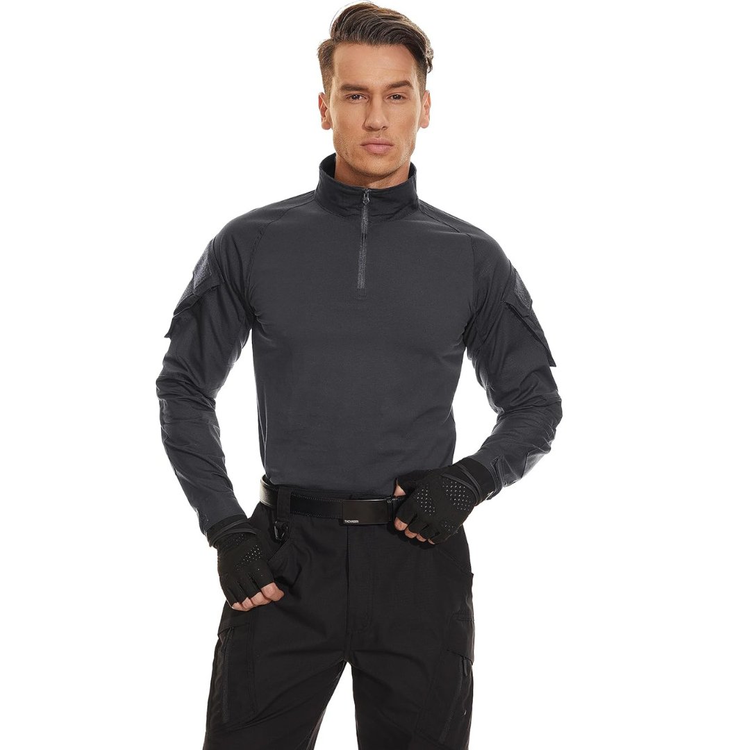TACVASEN Dark Grey Men's Tactical Military Long Sleeves Shirt