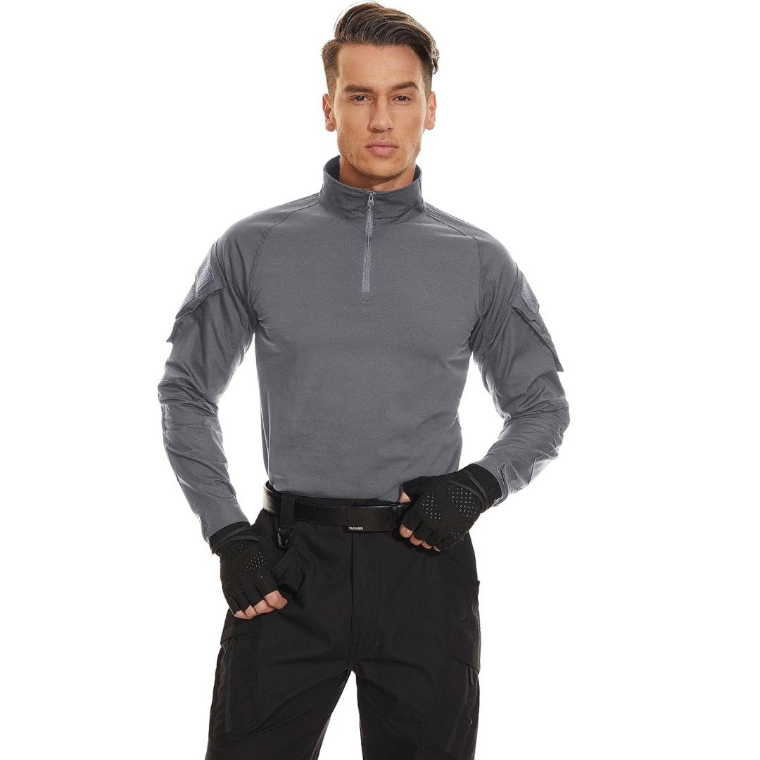 TACVASEN Light Grey Men's Tactical Military Long Sleeves Shirt