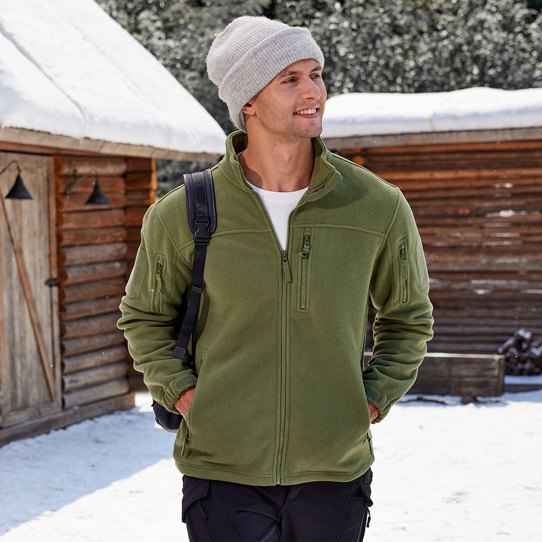 TACVASEN Army Green Men's Tactical Fleece Jackets Full Zip Coat with Multi Pockets