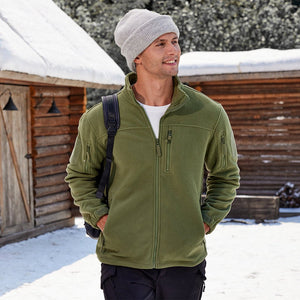 TACVASEN Army Green Men's Tactical Fleece Jackets Full Zip Coat with Multi Pockets