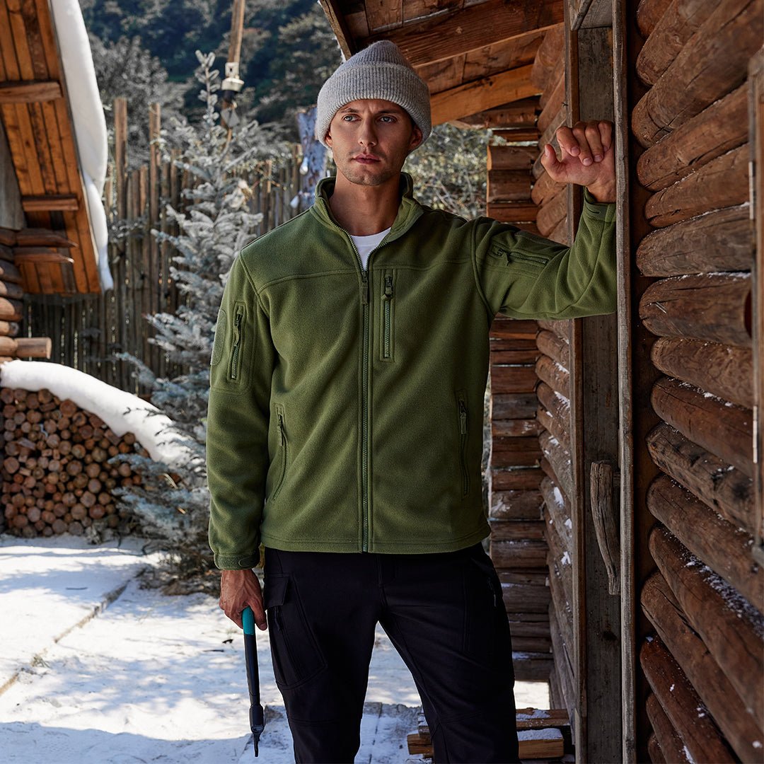 TACVASEN Army Green Men's Tactical Fleece Jackets Full Zip Coat with Multi Pockets