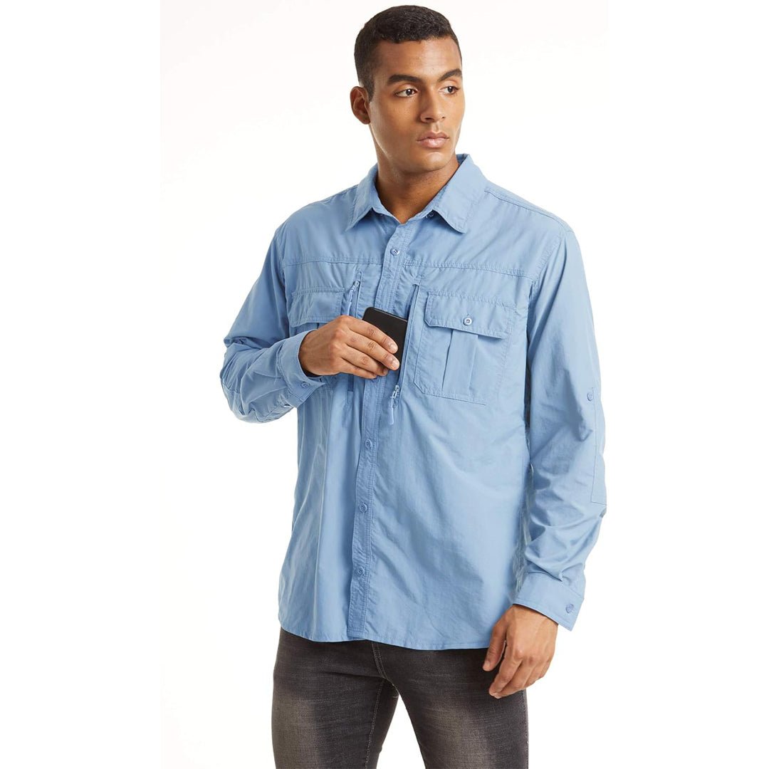 TACVASEN Khaki Men's Tactical UPF Sun Protection Long Sleeve Shirt