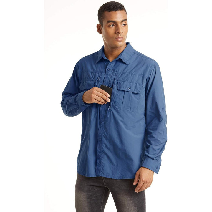 Men's Tactical Sun Protective Button - Down Long Sleeve Shirt - Men's Hiking Clothing