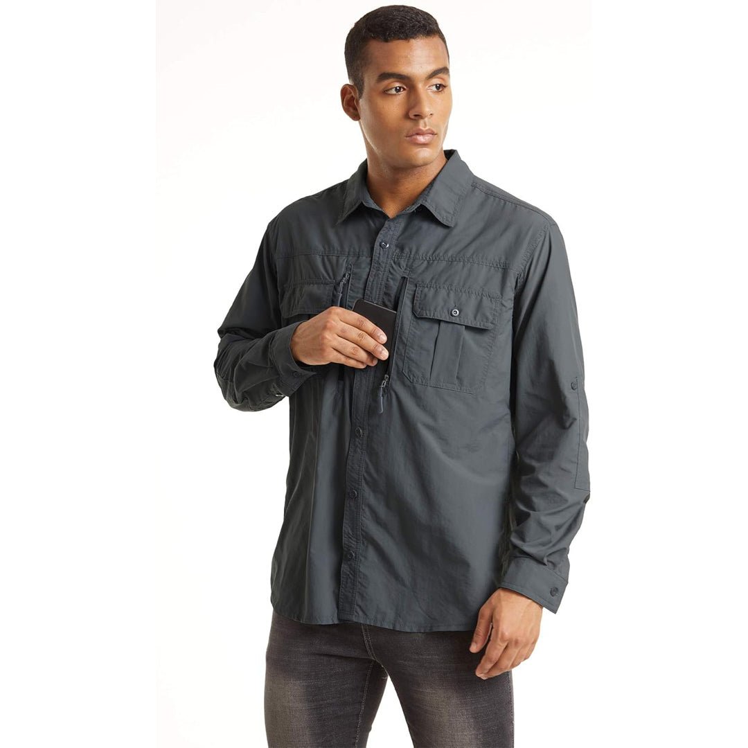 TACVASEN Khaki Men's Tactical UPF Sun Protection Long Sleeve Shirt