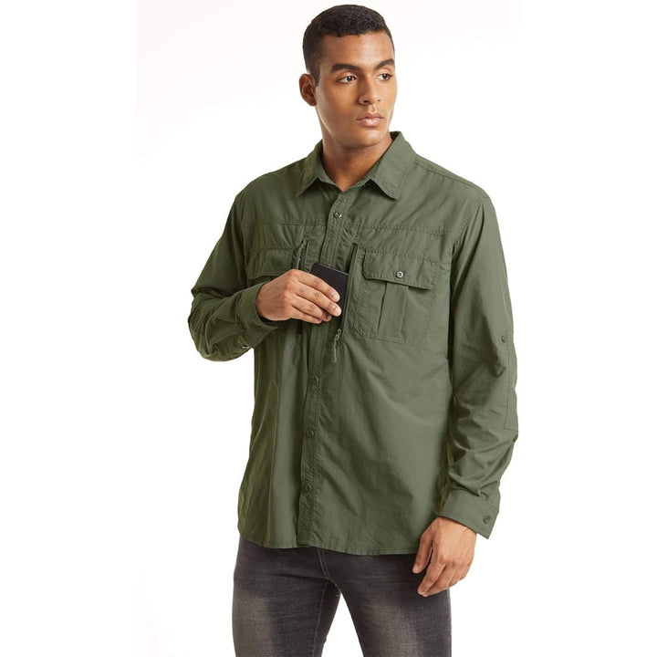 Men's Tactical Sun Protective Button - Down Long Sleeve Shirt - Men's Hiking Clothing