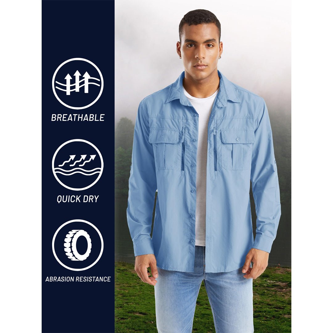 TACVASEN Khaki Men's Tactical UPF Sun Protection Long Sleeve Shirt