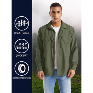 TACVASEN Khaki Men's Tactical UPF Sun Protection Long Sleeve Shirt
