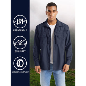 TACVASEN Khaki Men's Tactical UPF Sun Protection Long Sleeve Shirt