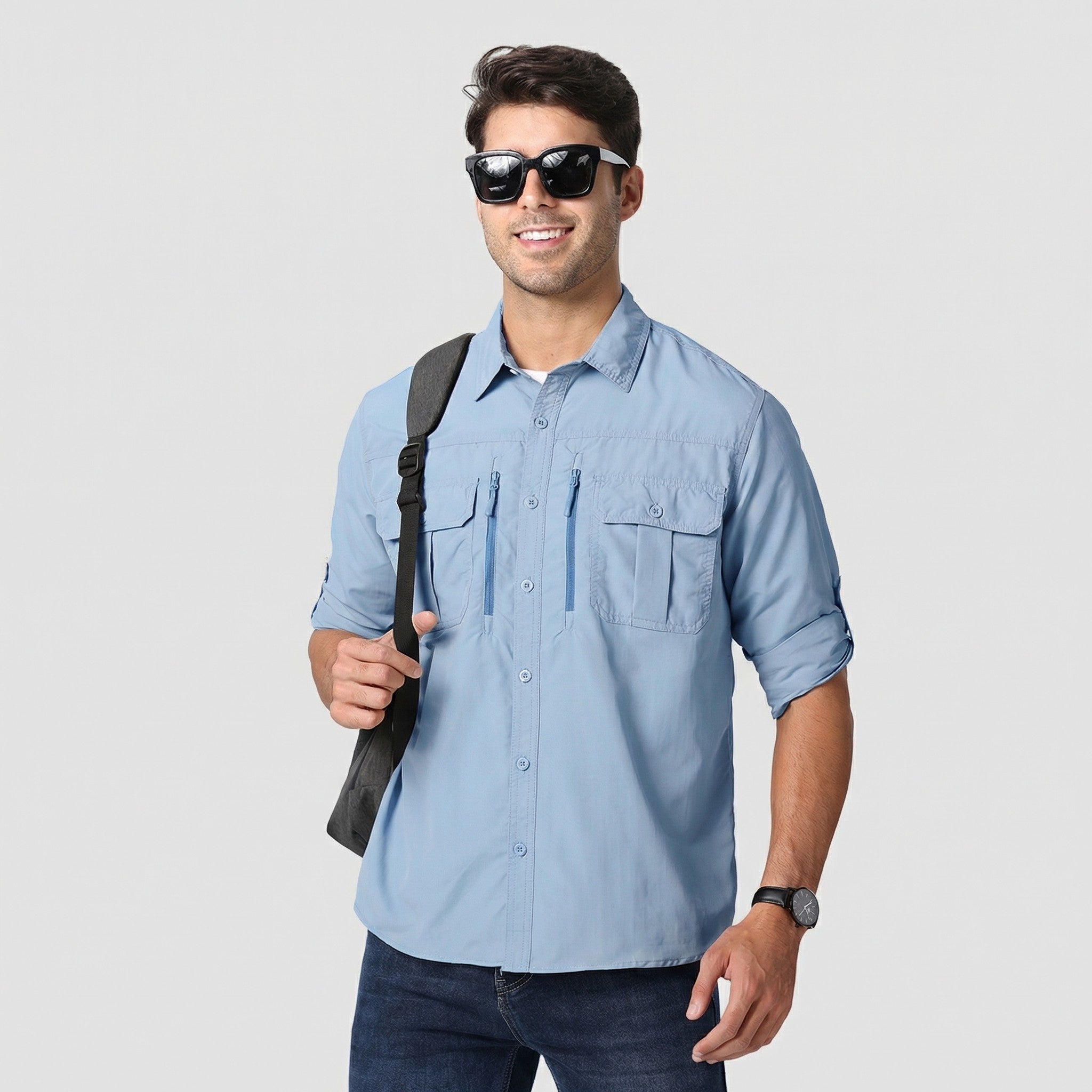 TACVASEN Sky Blue Men's Tactical UPF Sun Protection Long Sleeve Shirt