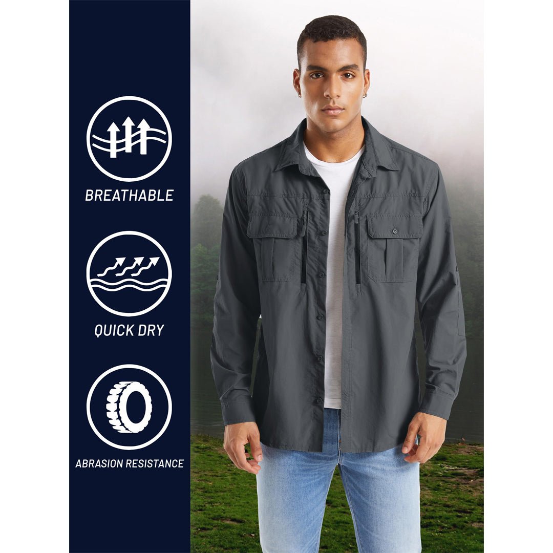 TACVASEN Khaki Men's Tactical UPF Sun Protection Long Sleeve Shirt