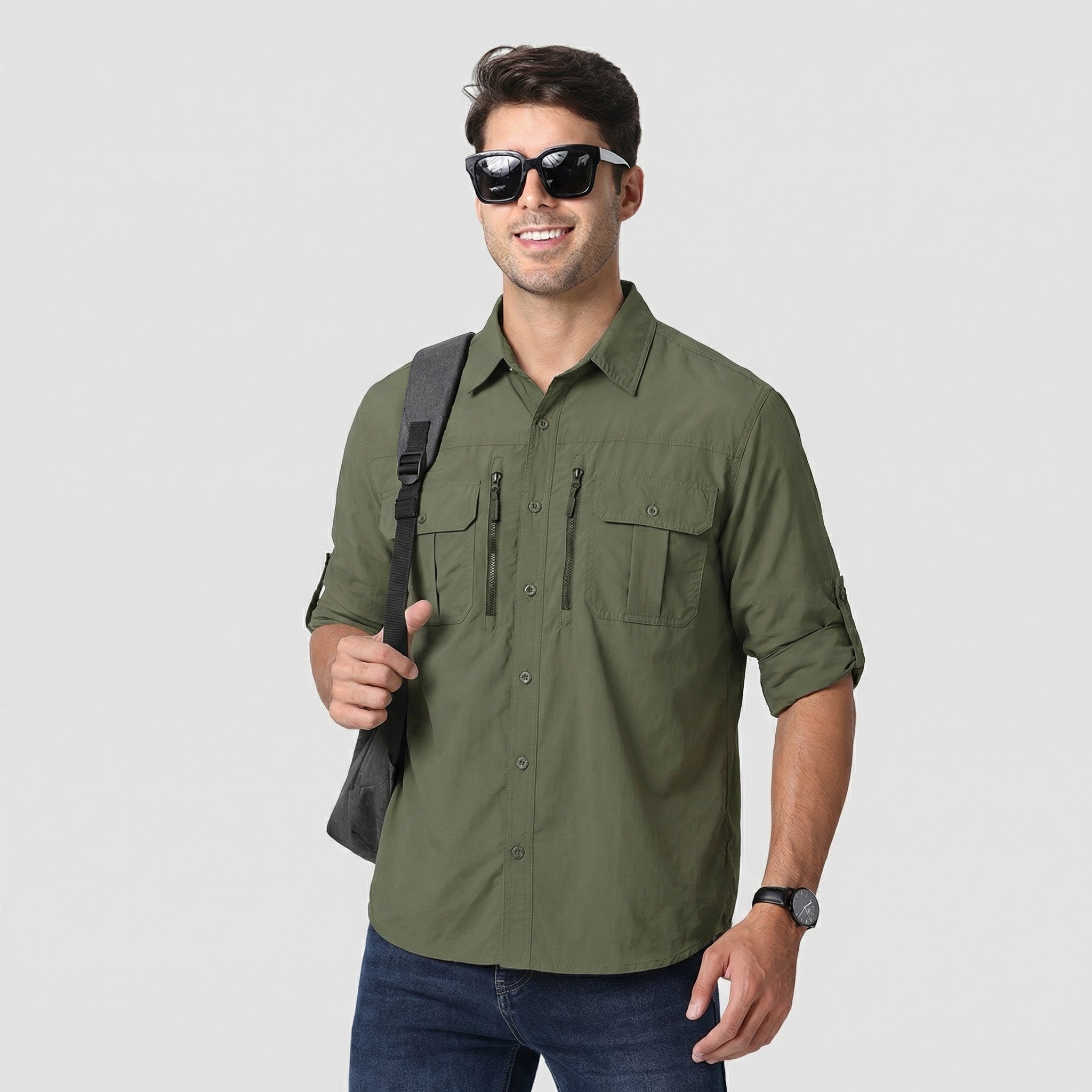 TACVASEN Army Green Men's Tactical UPF Sun Protection Long Sleeve Shirt