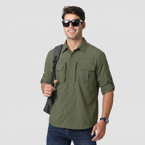TACVASEN Army Green Men's Tactical UPF Sun Protection Long Sleeve Shirt