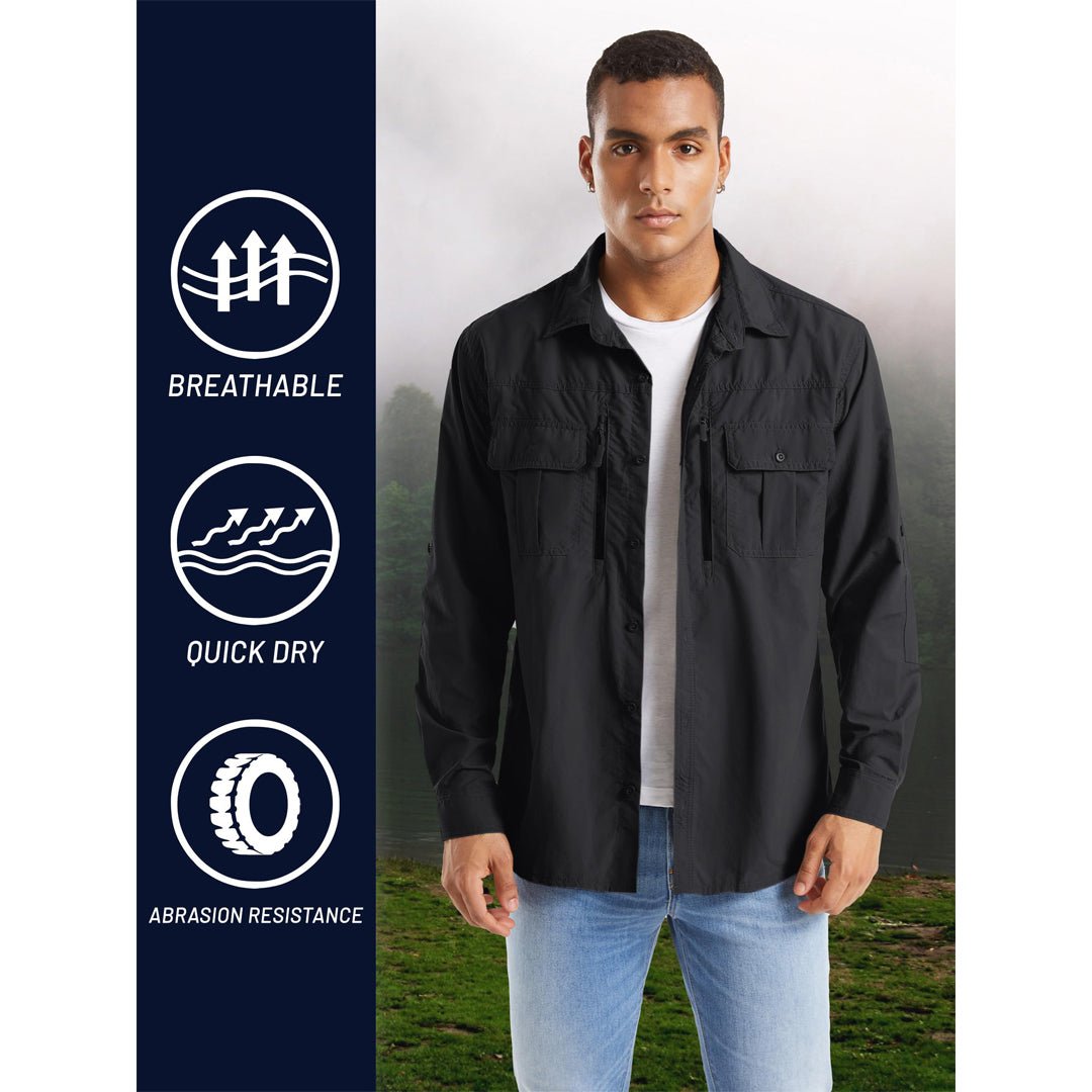 TACVASEN Khaki Men's Tactical UPF Sun Protection Long Sleeve Shirt