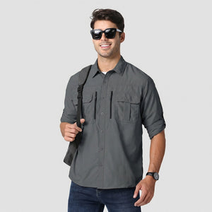 TACVASEN Dark Grey Men's Tactical UPF Sun Protection Long Sleeve Shirt