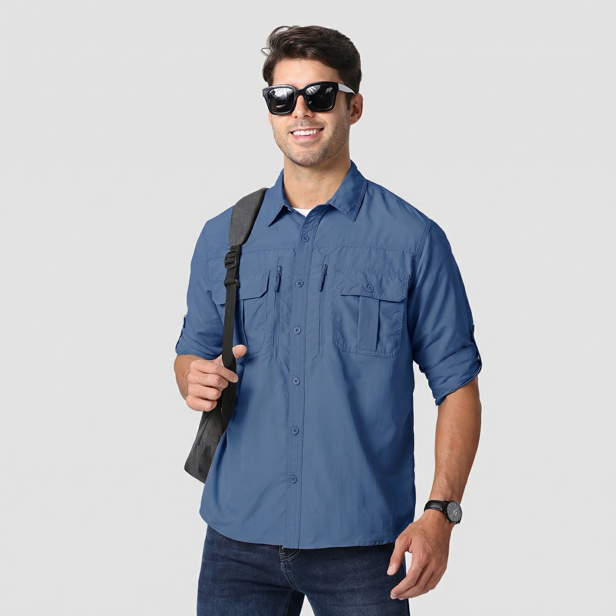 TACVASEN Royal Blue Men's Tactical UPF Sun Protection Long Sleeve Shirt