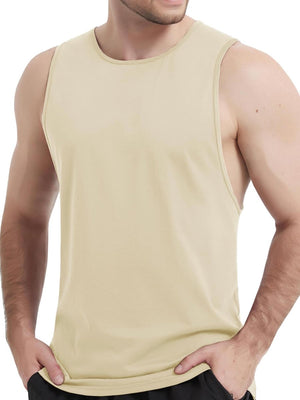 TACVASEN Light Apricot Men's Tank Tops Cotton Sleeveless Wide-Armhole Shirt