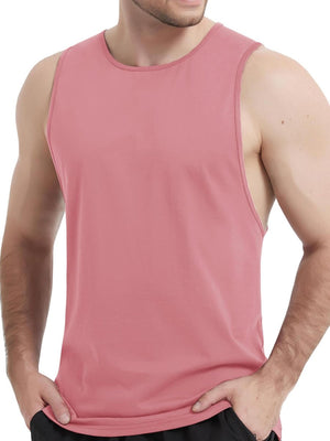 TACVASEN Grey Pink Men's Tank Tops Cotton Sleeveless Wide-Armhole Shirt