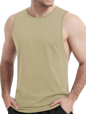 TACVASEN Khaki Men's Tank Tops Cotton Sleeveless Wide-Armhole Shirt