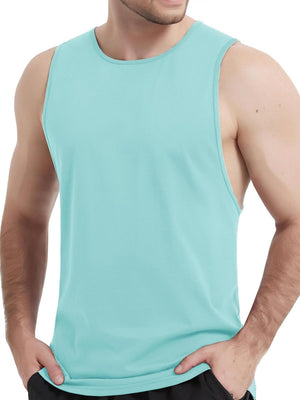 TACVASEN Light Lake Blue Men's Tank Tops Cotton Sleeveless Wide-Armhole Shirt