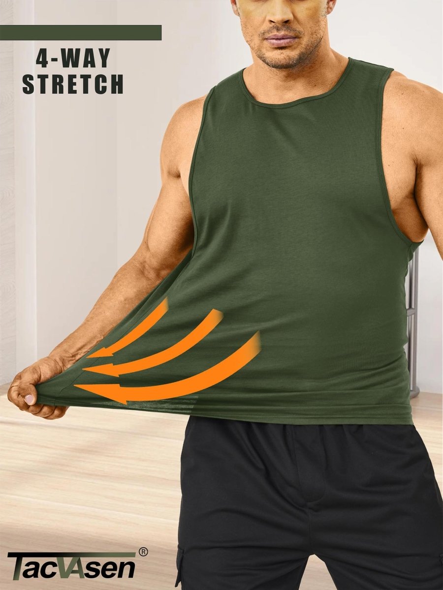 TACVASEN Army Green Men's Tank Tops Cotton Sleeveless Wide-Armhole Shirt