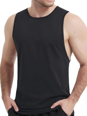 TACVASEN Black Men's Tank Tops Cotton Sleeveless Wide-Armhole Shirt