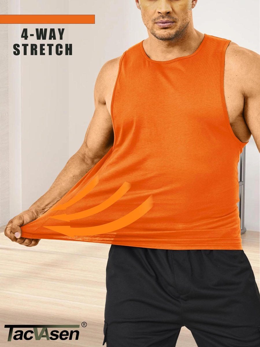 TACVASEN Orange Men's Tank Tops Cotton Sleeveless Wide-Armhole Shirt