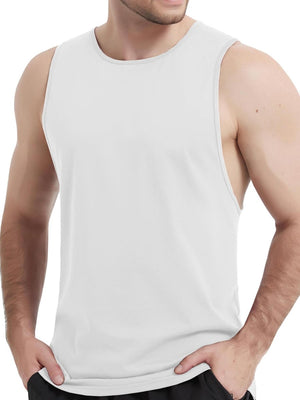 TACVASEN White Men's Tank Tops Cotton Sleeveless Wide-Armhole Shirt