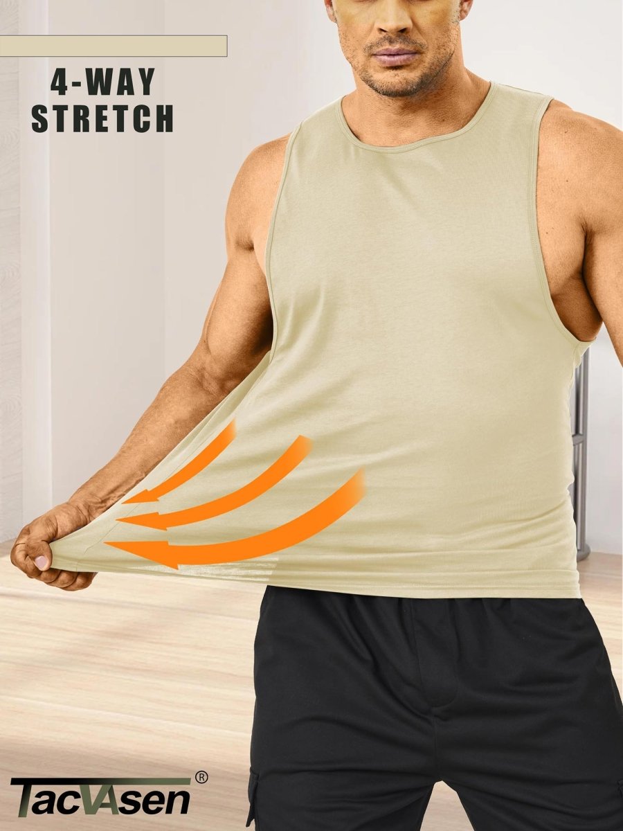 TACVASEN Light Apricot Men's Tank Tops Cotton Sleeveless Wide-Armhole Shirt