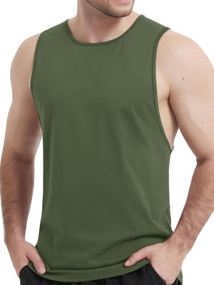 TACVASEN Army Green Men's Tank Tops Cotton Sleeveless Wide-Armhole Shirt