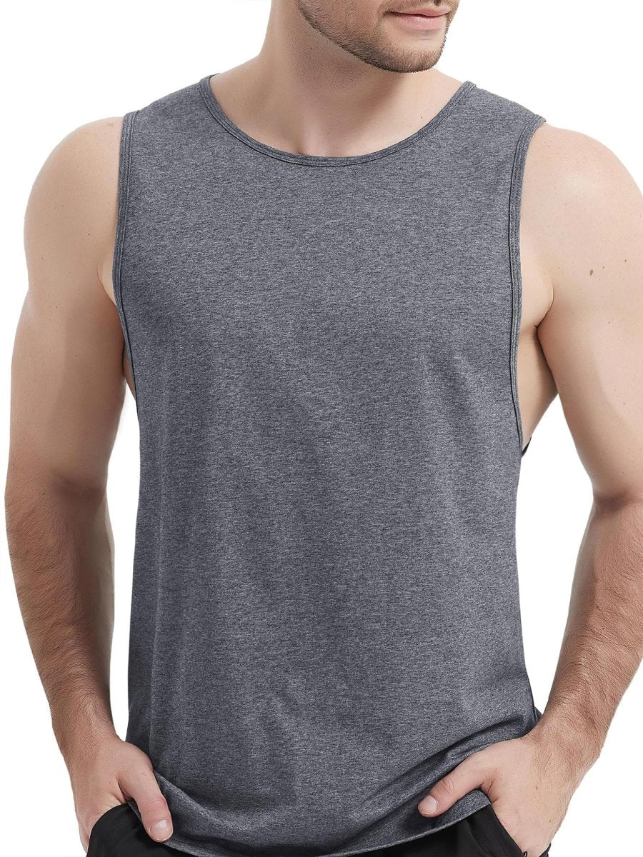 TACVASEN Deep Grey Heather Men's Tank Tops Cotton Sleeveless Wide-Armhole Shirt