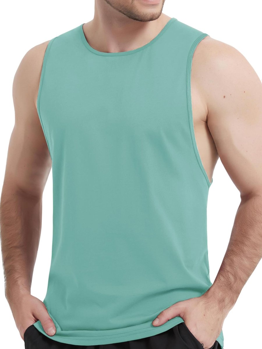 TACVASEN Grey Green Men's Tank Tops Cotton Sleeveless Wide-Armhole Shirt