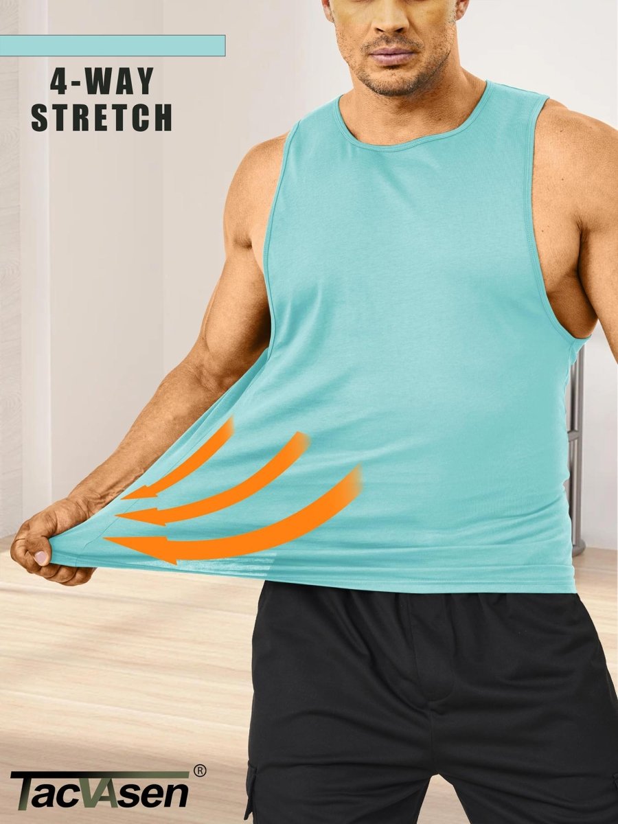 TACVASEN Light Lake Blue Men's Tank Tops Cotton Sleeveless Wide-Armhole Shirt