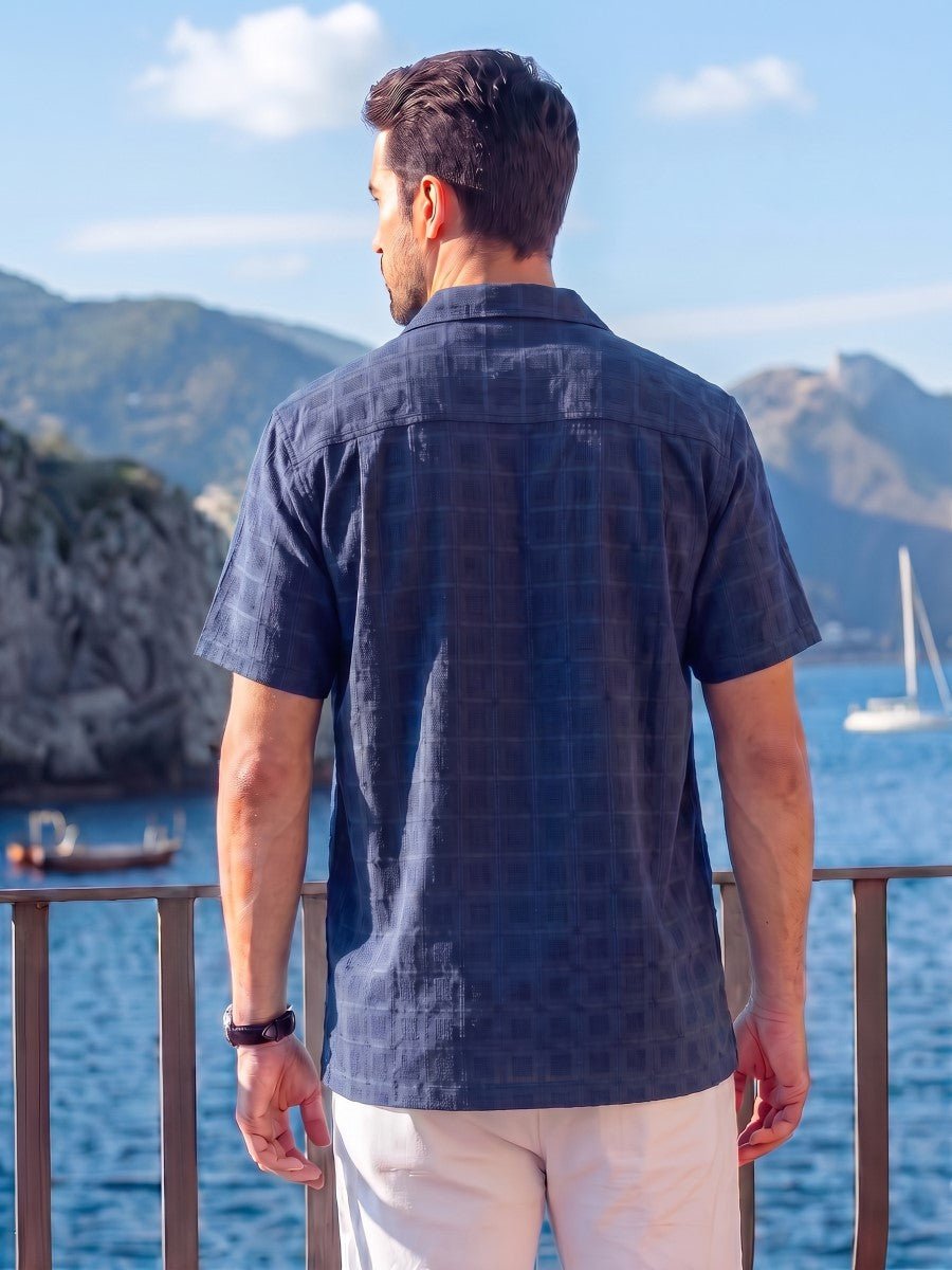 TACVASEN Navy Men's Textured Casual Button Down Short Sleeve