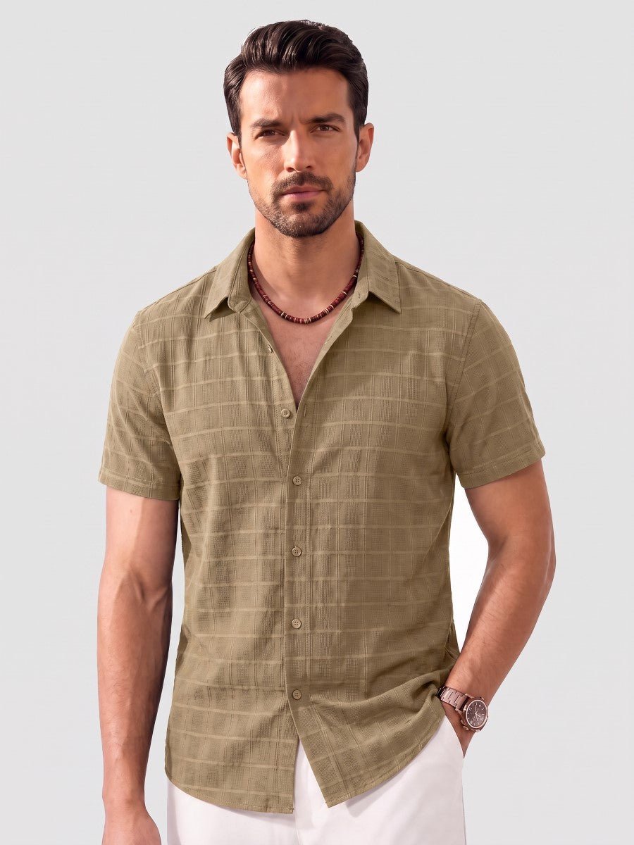 TACVASEN Light Apricot Men's Textured Casual Button Down Short Sleeve