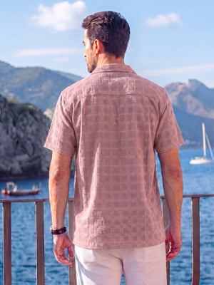 TACVASEN Light Pink Men's Textured Casual Button Down Short Sleeve